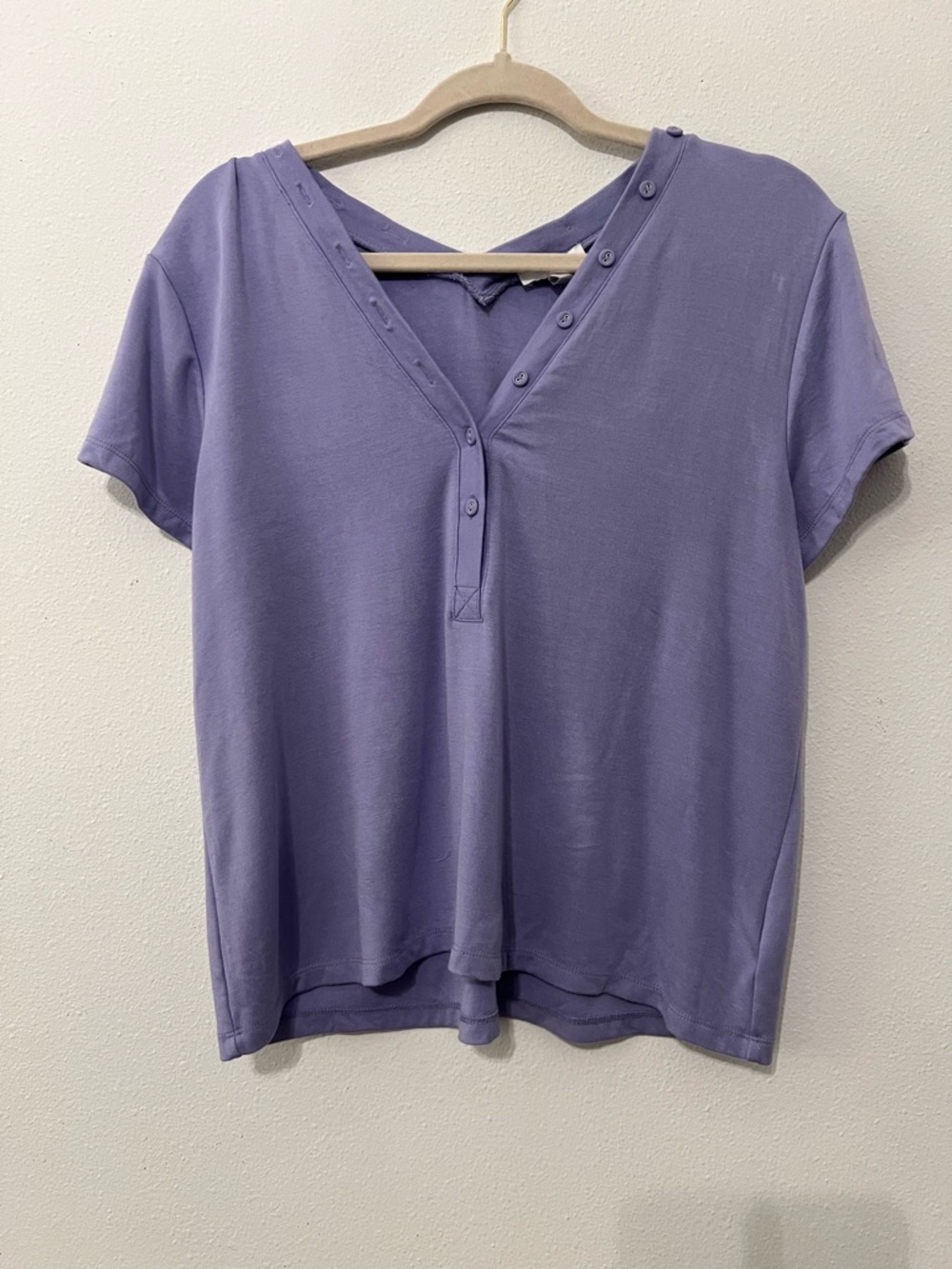 Johnny Was Calme Relaxed V-Neck Short Sleeve Top in Lavender medium sleepwear